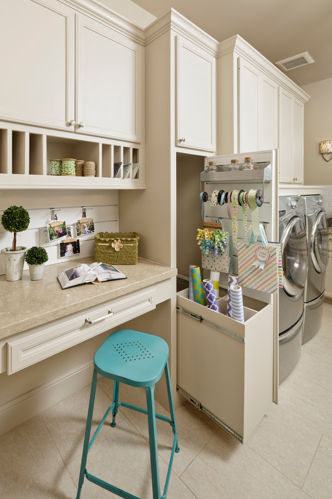 Inspiration for a traditional laundry room in Dallas with porcelain floors.
