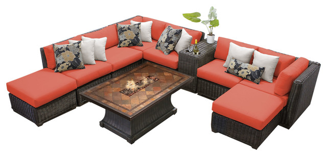 Venice 10 Piece Outdoor Wicker Patio Furniture Set, Tangerine