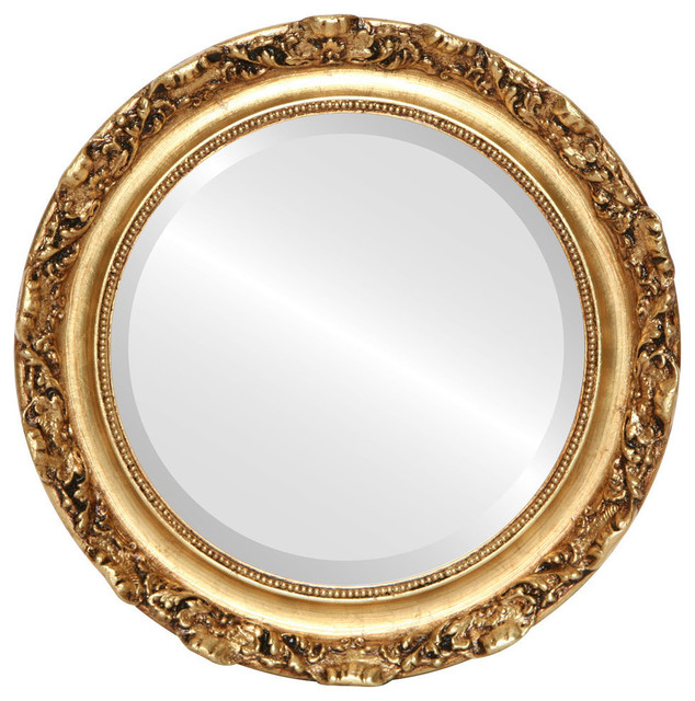Rome Framed Round Mirror In Gold Leaf Traditional Wall Mirrors Rome Framed Round Mirror In Gold Leaf