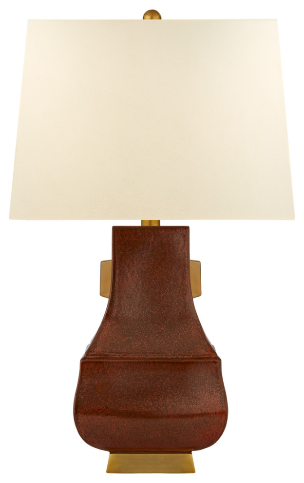 Kang Jug Large Table Lamp in Autumn Copper and Burnt Gold Accent with Natural Pe