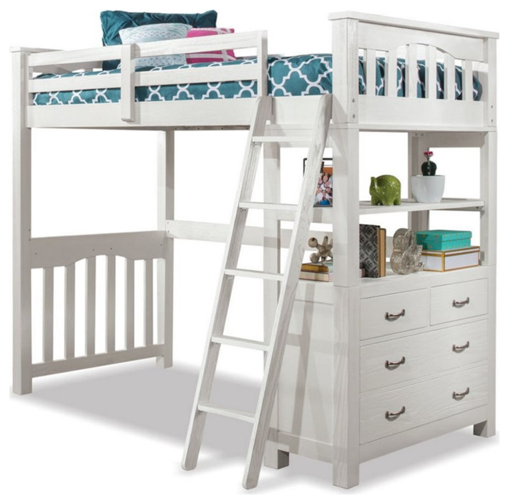 Highlands Twin Loft Bed in White Transitional Loft Beds by