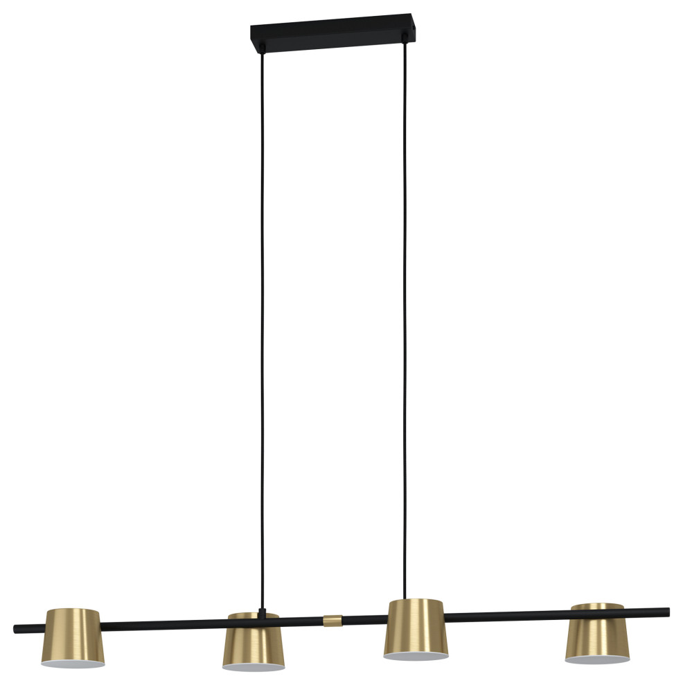 Altamira, 4 Light LED Linear Pendant, Structured Black, Brass/White Metal Shade