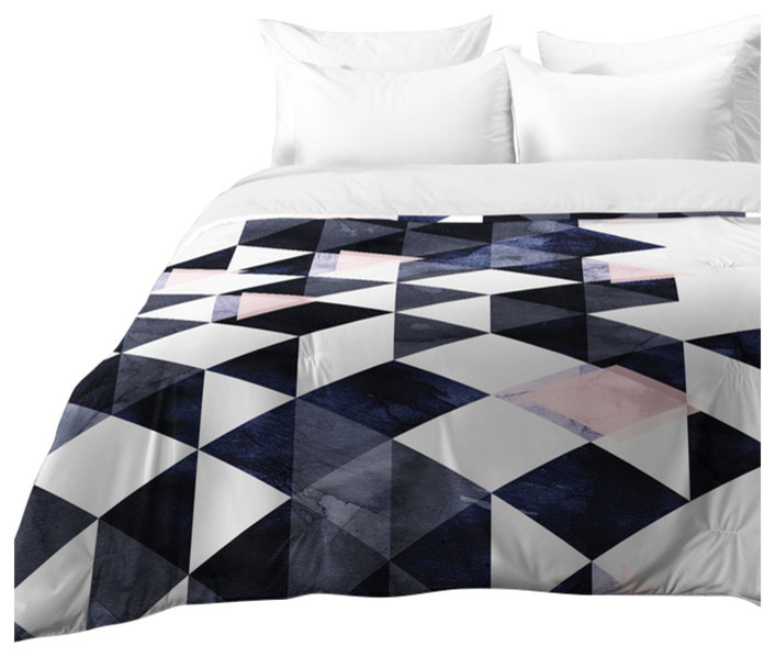 Emanuela Carratoni Blue Geometry Comforter, Queen