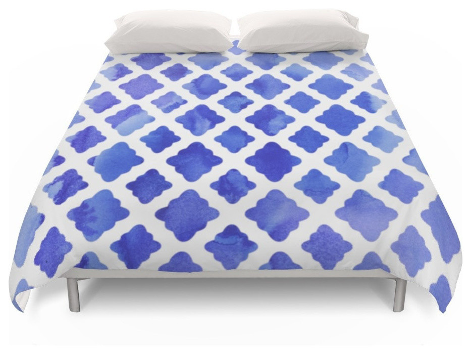 Watercolor Diamonds In Cobalt Blue Duvet Cover Mediterranean