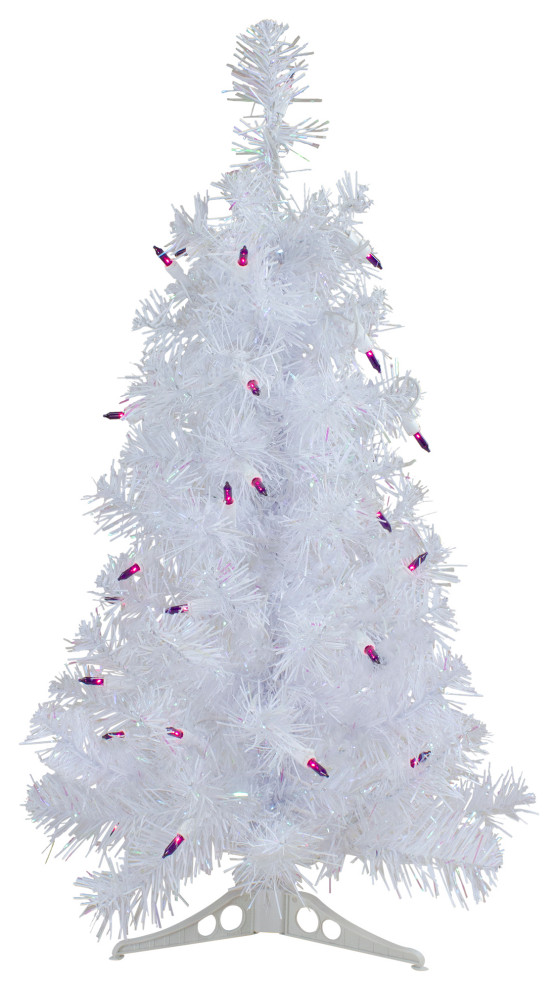 2' Prelit Rockport White Pine Artificial Christmas Tree Purple Lights Christmas Trees by