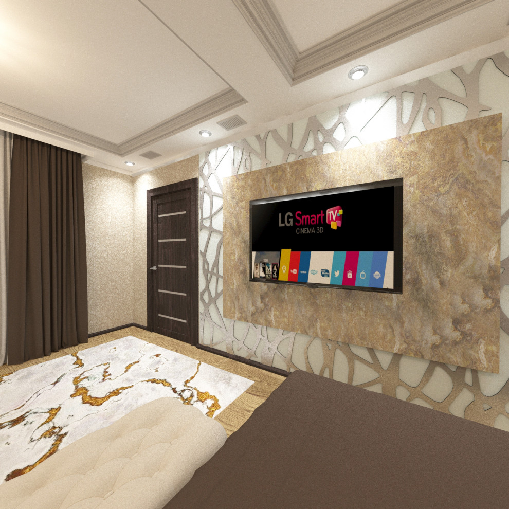 Спальня для семейной пары с переходом в гардеробную