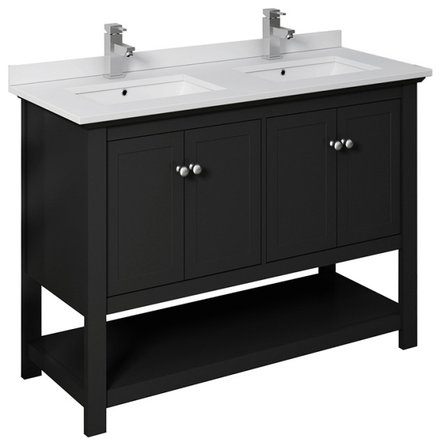 Fresca Manchester 48 Double Sink, 48 Inch White Bathroom Vanity With Black Top