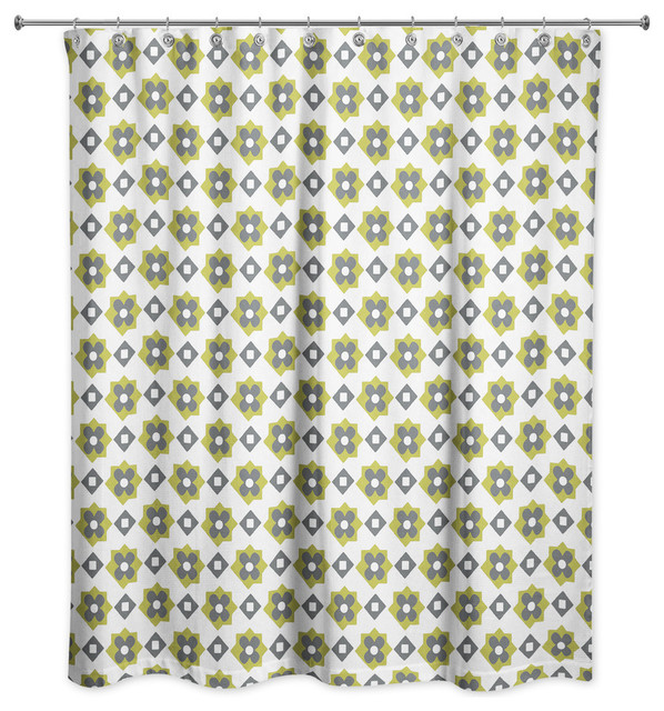 Green Flower Pattern Shower Curtain Contemporary Shower Curtains