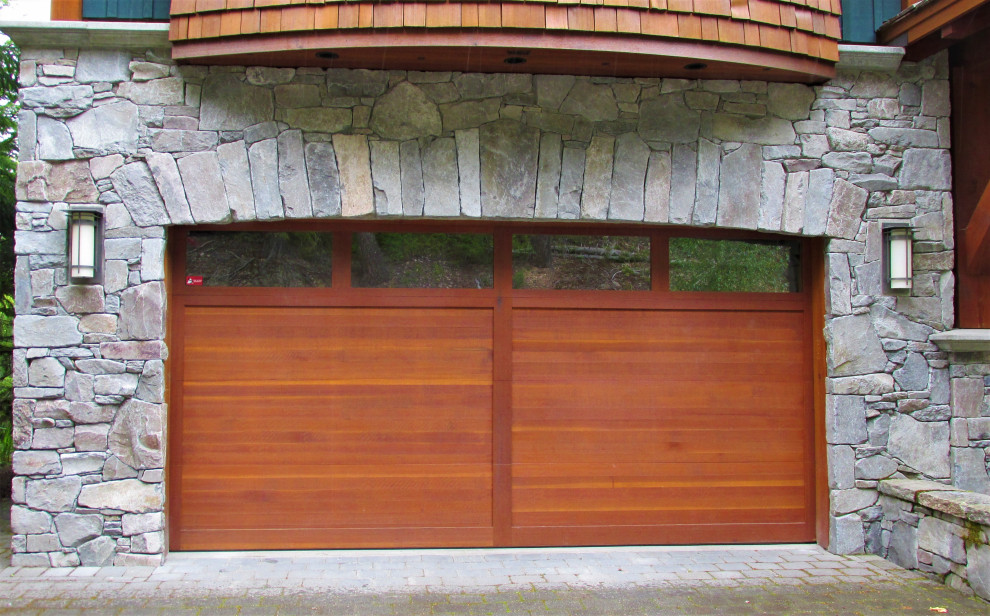 Garage - rustic stone garage idea