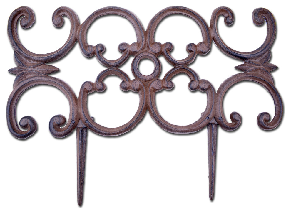 Decorative Edging, Ornate Design, Brown Cast Iron, 16.5" Wide, Pair Of 2