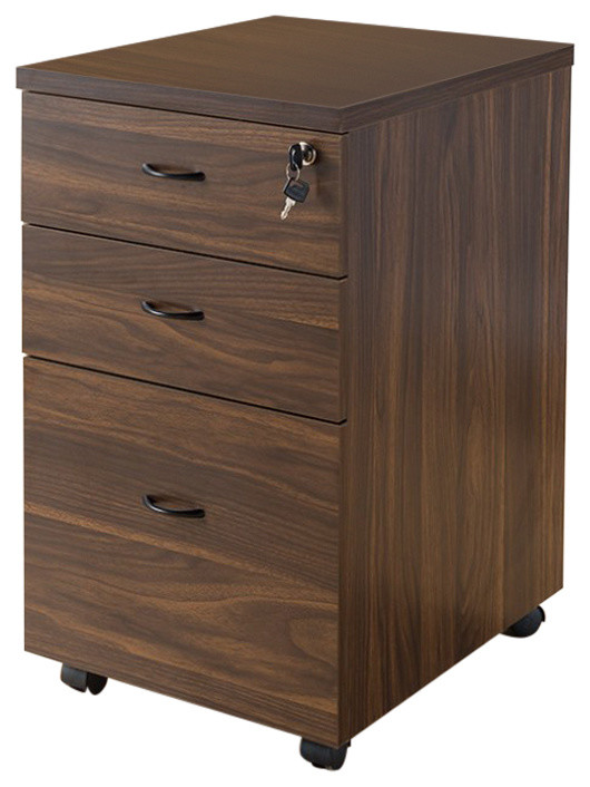 Wooden File Cabinet With Three Drawers Dark Brown Contemporary