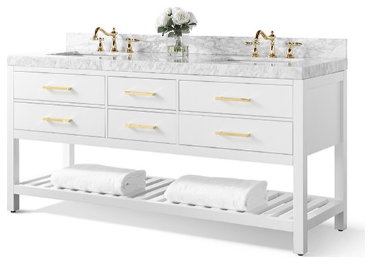 Elizabeth 72" Bath Vanity Set, White With Gold Hardware - Transitional ...