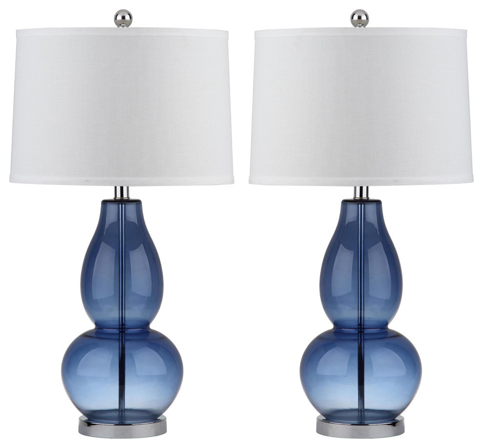 Safavieh Mercurio Double Gourd Lamps, Blue, White Shade, 28.5"H, Set of 2