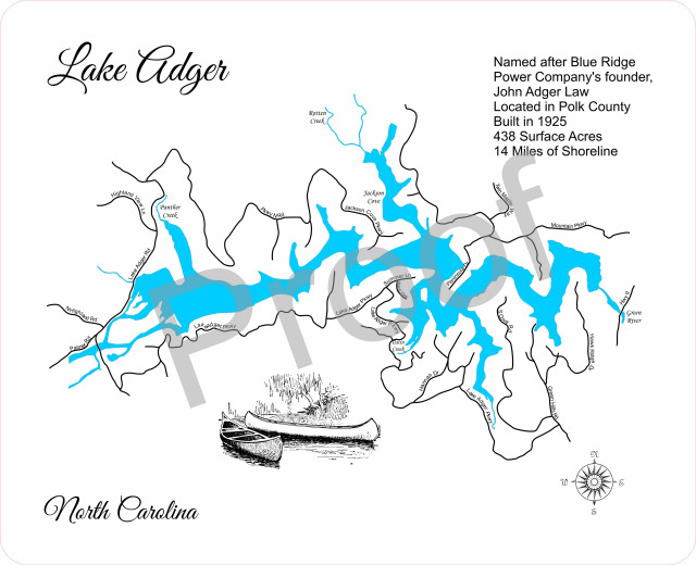 Lake Adger, North CarolinaWood Lake Map, Medium Contemporary