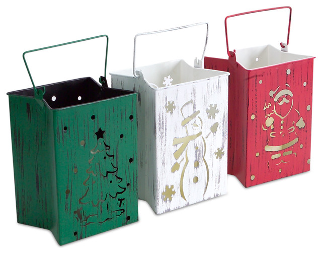 Christmas Lantern Luminary With Indoor/Outdoor Candle, Set of 3