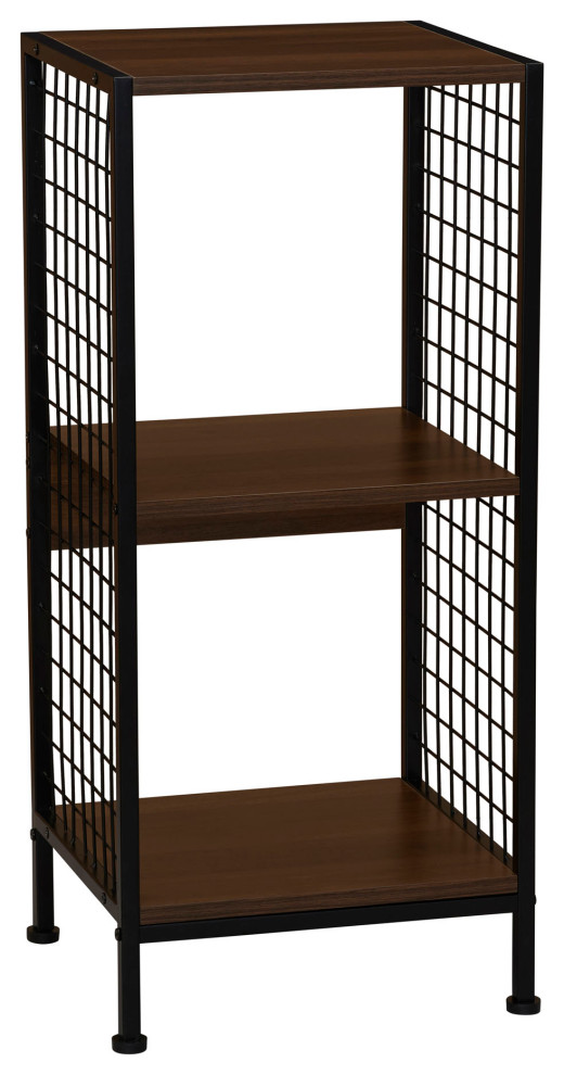 Trellis Open Storage Bookshelf, 2 Cube Mid Century Walnut, Black Metal