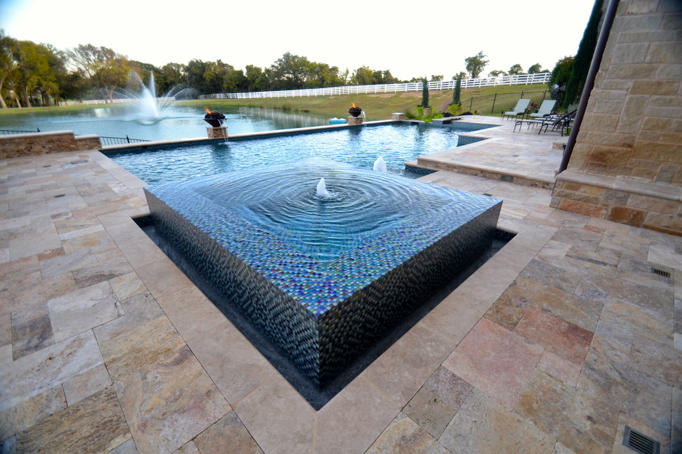 Bartonville Contemporary Pool with Vanishing Edge Spa Contemporary