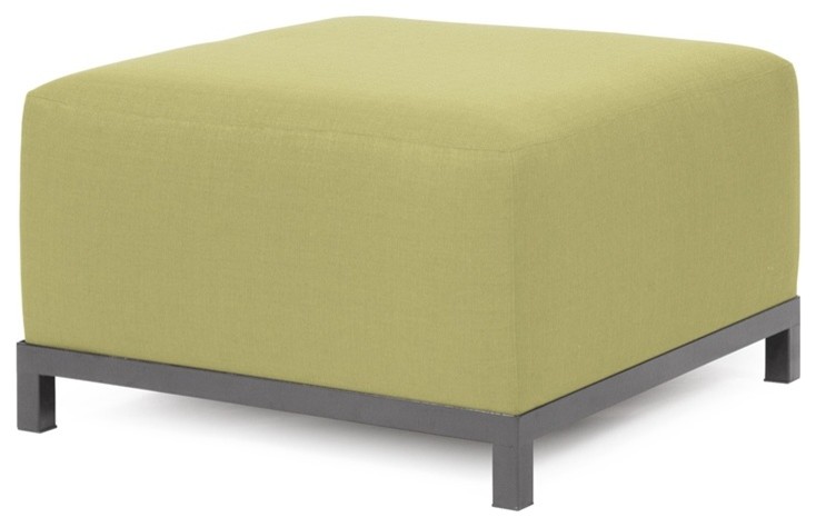 Howard Elliott Axis Ottoman With Cover, Titanium Frame, Sterling Willow