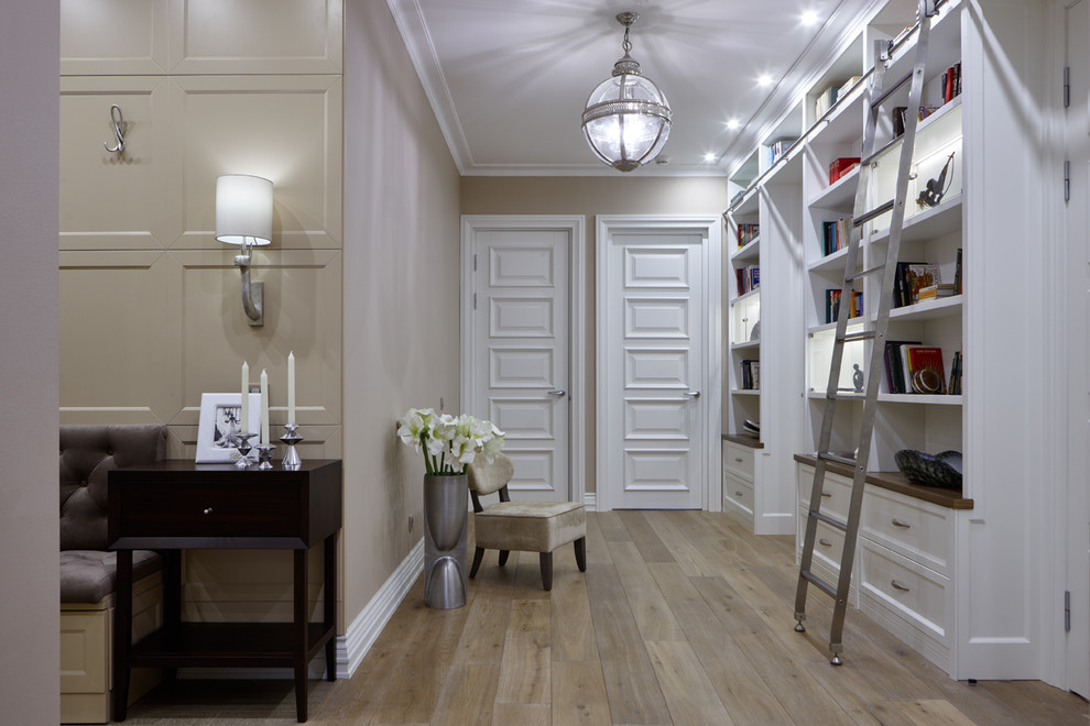 Design ideas for a large transitional hallway in Moscow with beige walls, porcelain floors and beige floor.