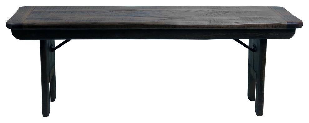 Distressed Oak Folding Bench, Dark Walnut, 3 Feet