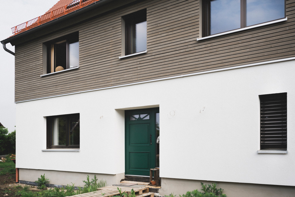 Mittelgroße Rustikale Haustür mit weißer Wandfarbe, Einzeltür und grüner Haustür in Nürnberg