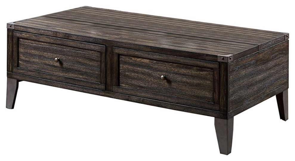 Benjaza 2Drawer Lift Top Transitional Wood Coffee Table in Brown