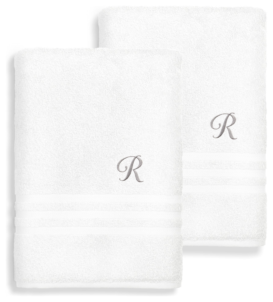 Denzi Bath Towels With Monogrammed Letter, Set of 2, R