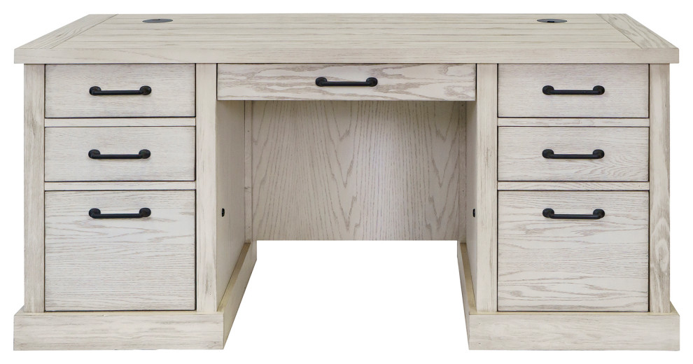 Avondale Double Pedestal Desk Fully Assembled, White Farmhouse