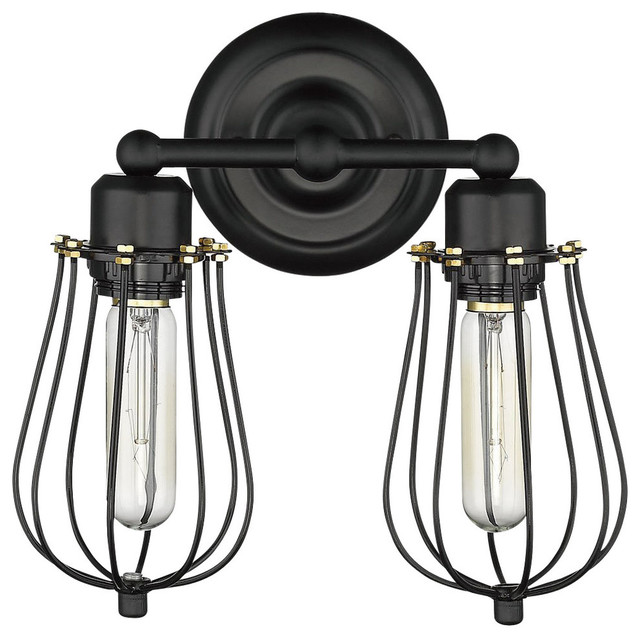 Vintage Style 2 Lights Industrial Black Mini Wire Cage Wall Sconce Vintage Style 2 Lights Industrial Black Mini Wire Cage Wall Sconce