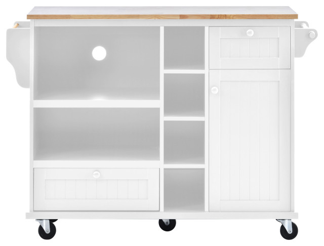 Rubberwood Kitchen Cart, Microwave storage rack, and 2 drawers, White