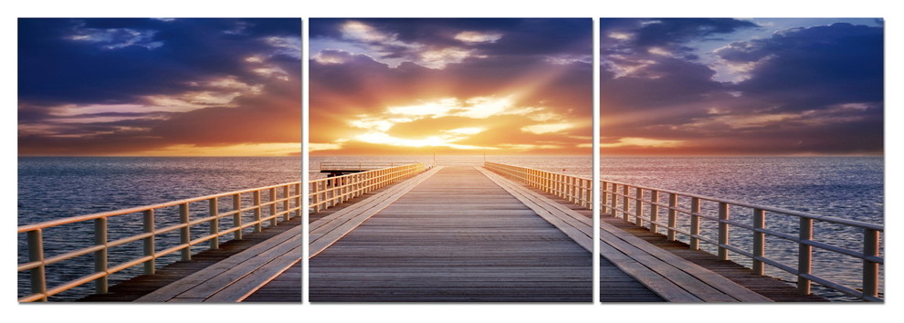 Baxton Studio Pier Sunrise Mounted Photography Print Triptych