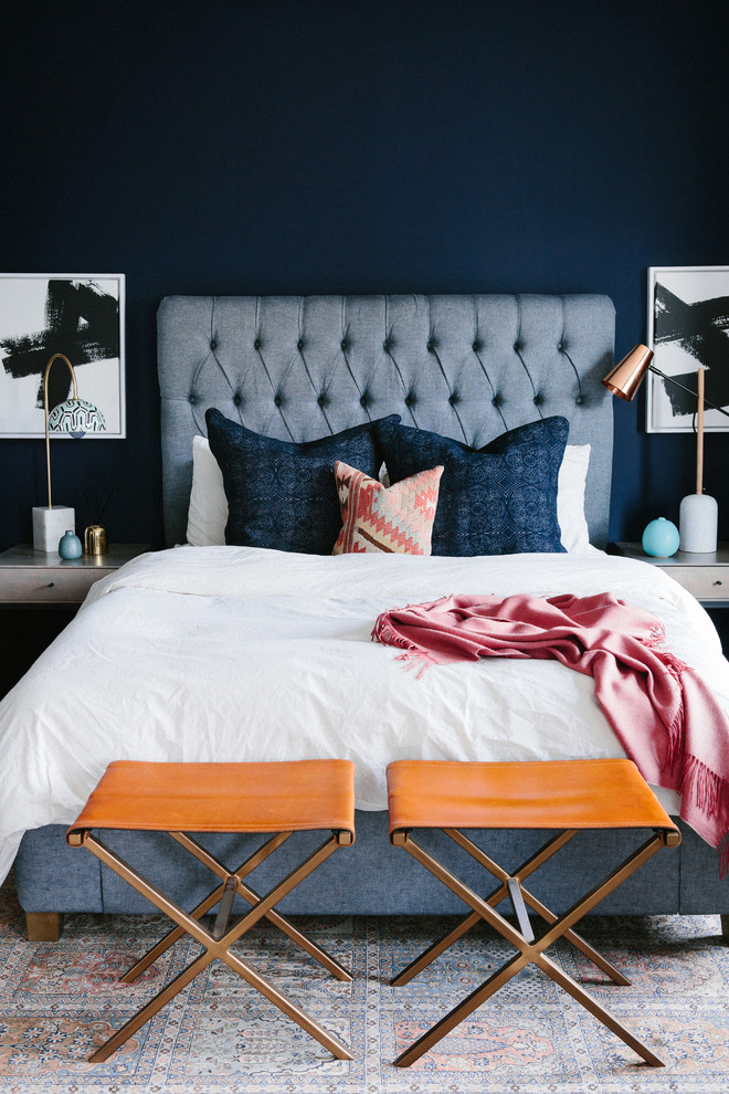 Bedroom - mid-sized transitional master bedroom idea in San Francisco with blue walls