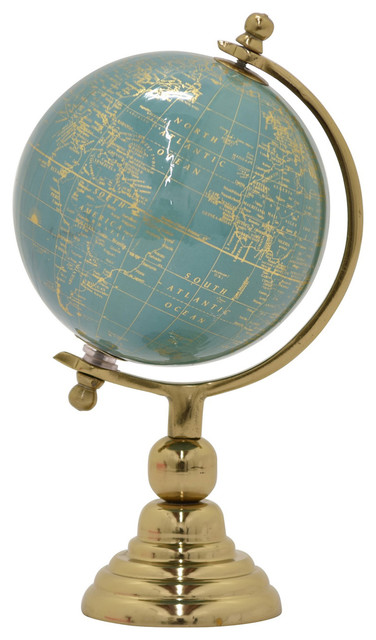 Three Hands 11" Metal Globe 6", Nickel Base, Green