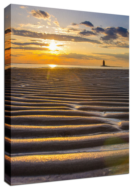 Sandbars Coastal Sunset Landscape Photo Canvas Wall Art Print, 16" X 20"