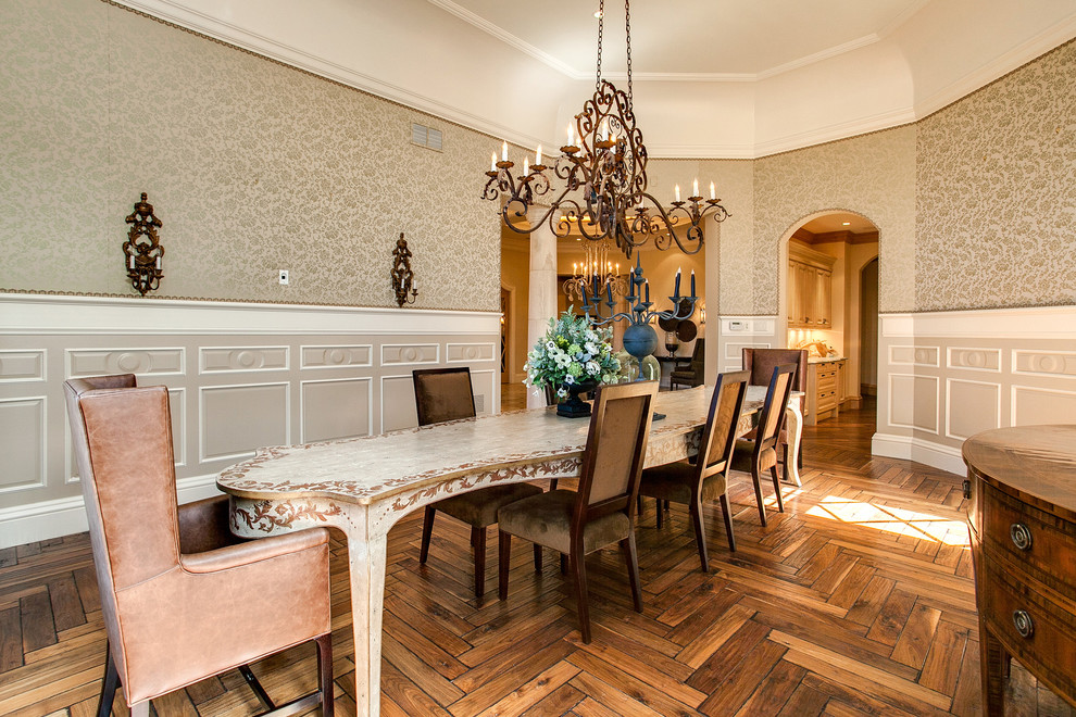 This is an example of a traditional separate dining room in Denver with dark hardwood floors.