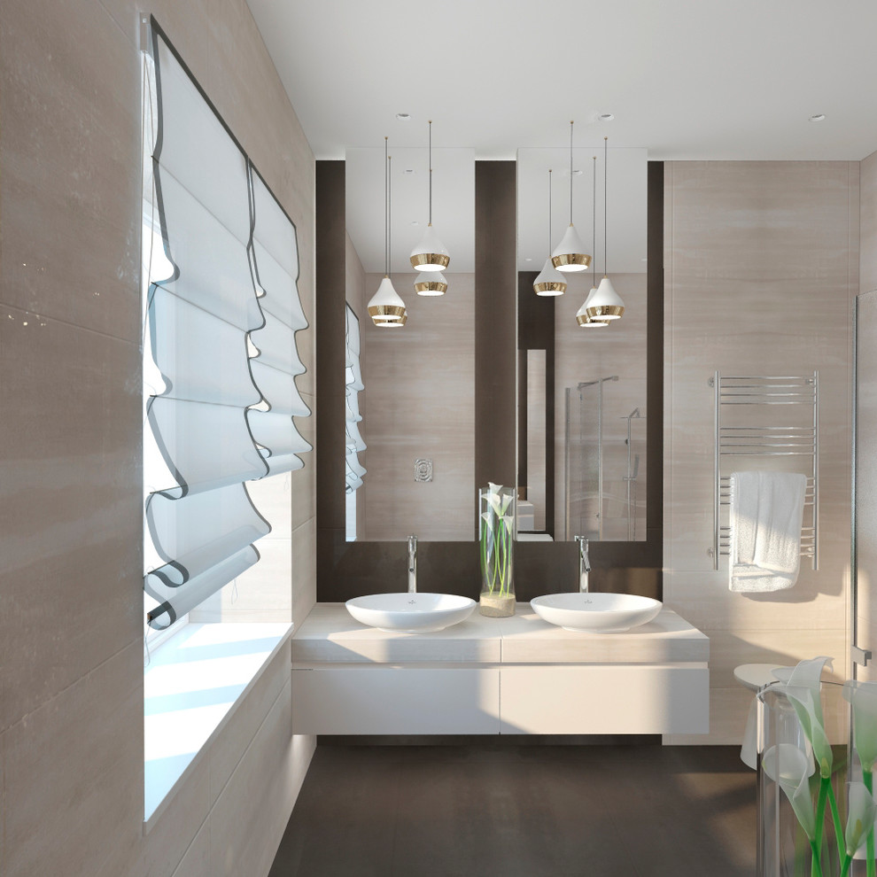 Душевая  коричнево-бежевом варианте