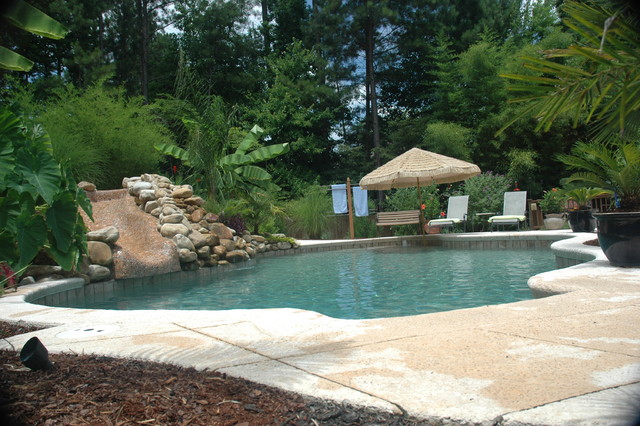 Hidden Slide And Tropical Pool Exotique Piscine Atlanta Par Hilltop Pools And Spas Inc