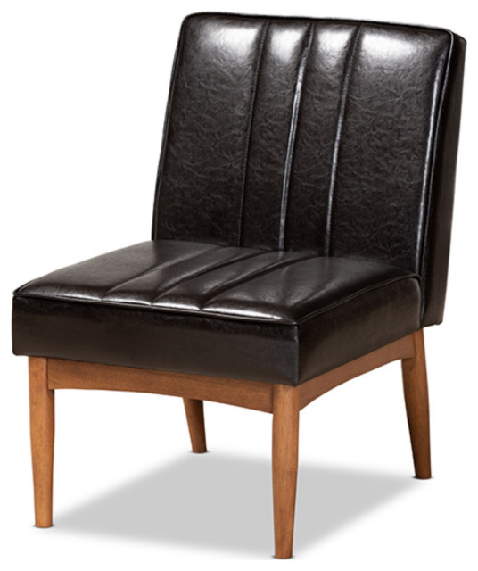 Daymond Modern Dark Brown Faux Leather Walnut Brown Finished Wood ...