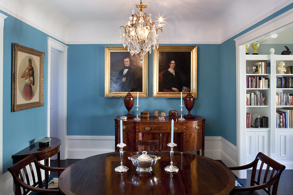 Design ideas for a traditional dining room in San Francisco with blue walls.