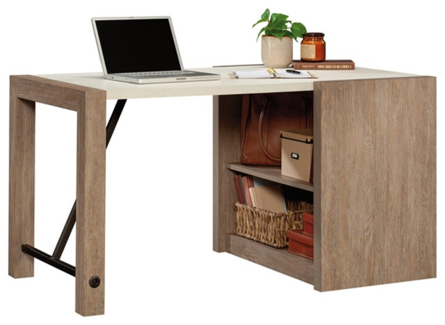 Pemberly Row Engineered Wood Computer Desk in Brushed Oak Finish ...