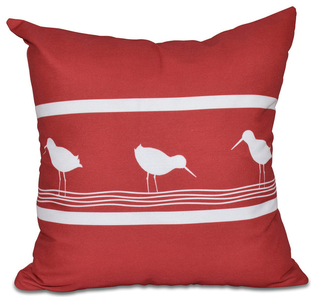 Birdwalk, Animal Print Pillow, Red, 20"x20"