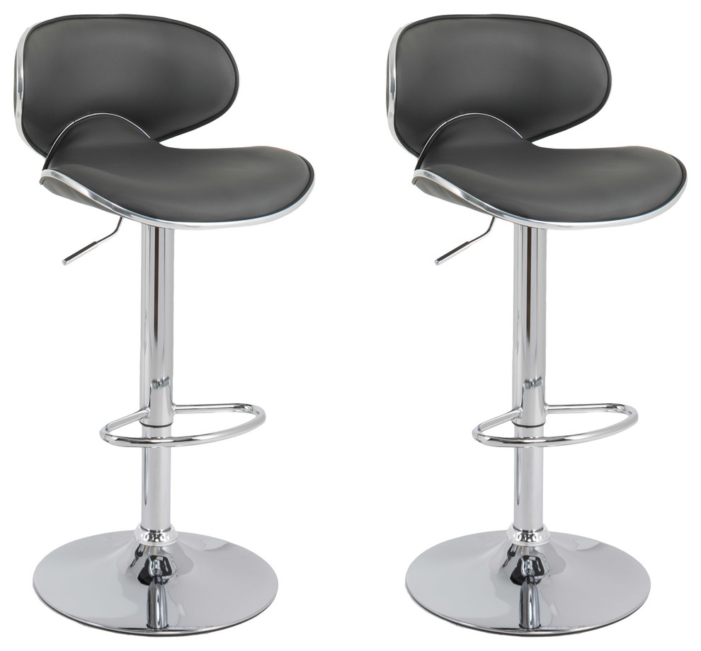 CorLiving Adjustable Low Back Curved Gray Faux Leather Barstool - Set of 2