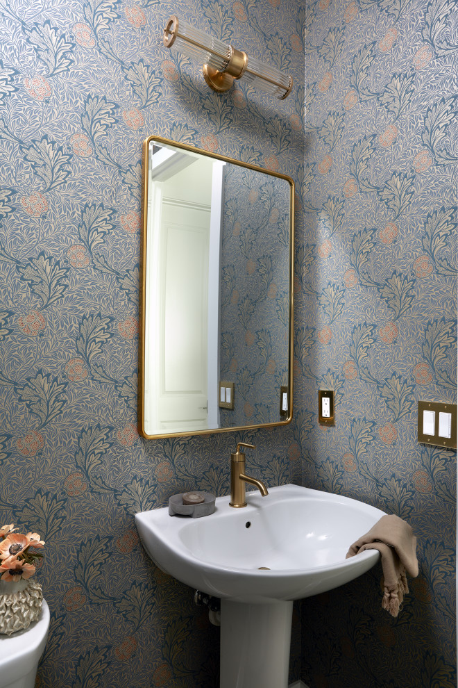 Inspiration for a coastal powder room remodel in New York