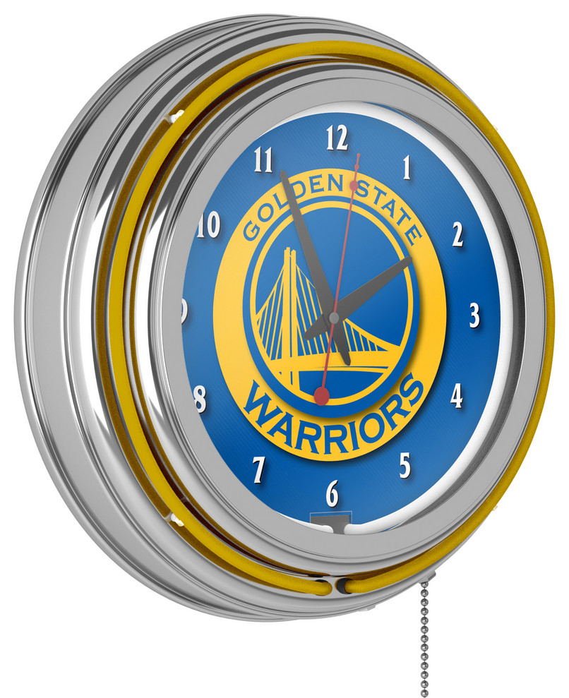 Golden State Warriors NBA Chrome Double Ring Neon Clock