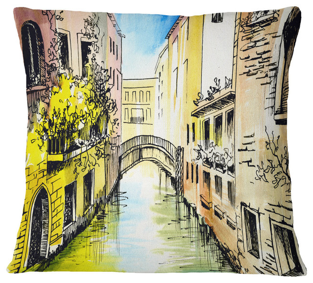 Canal in Venice Cityscape Throw Pillow, 18"x18"