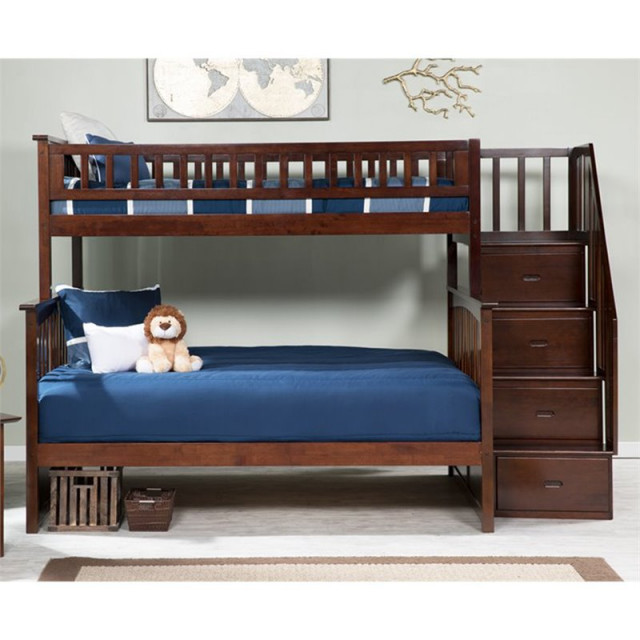 AFI Columbia Twin Over Full Staircase Solid Wood Bunk Bed in Walnut ...