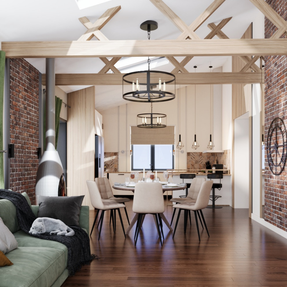 кухня гостиная в загородном доме