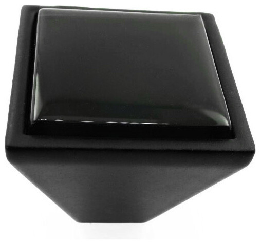 Black Crystal Glass Black Metal Square Frustum Knob