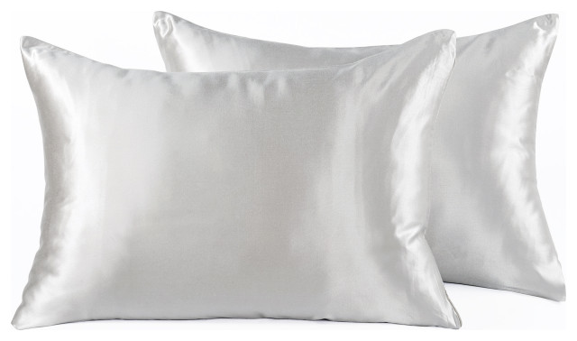 Luxury Silk-Cotton Blend Pillowcase Set of 2, 20'' x 36'', Grey