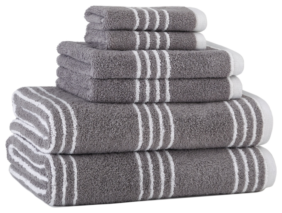 Splendid Lakeside Stripe 6Piecetowel Set, (2) 30x58+ (2)16x30+ (2)13x13 Modern Bath Towels